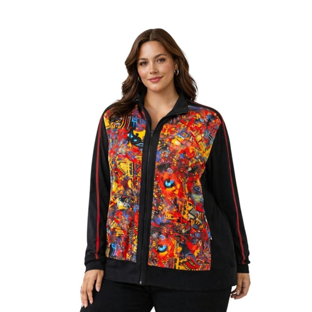 Chico's Spa Abstract Print Zip Front Jacket Multicolor Travel Top Size 2